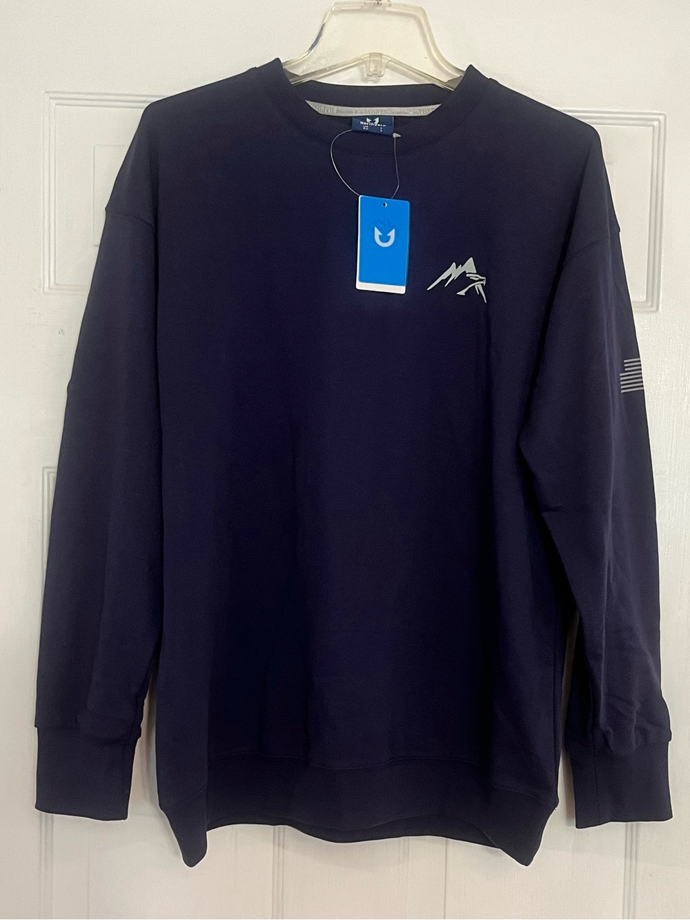 Mens Navy Crewneck Sweatshirt with Mountain Logo - Northyard - Size Large